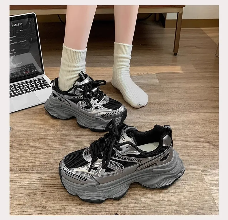 Black Dad Sneakers for Women - 2026 Spring New Model, Height-Increasing, Breathable Mesh, Lightweight Casual Sports Shoes for Versatile Style showcase 5