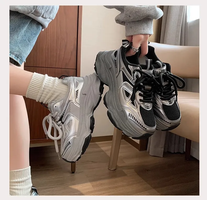 Black Dad Sneakers for Women - 2026 Spring New Model, Height-Increasing, Breathable Mesh, Lightweight Casual Sports Shoes for Versatile Style showcase 15