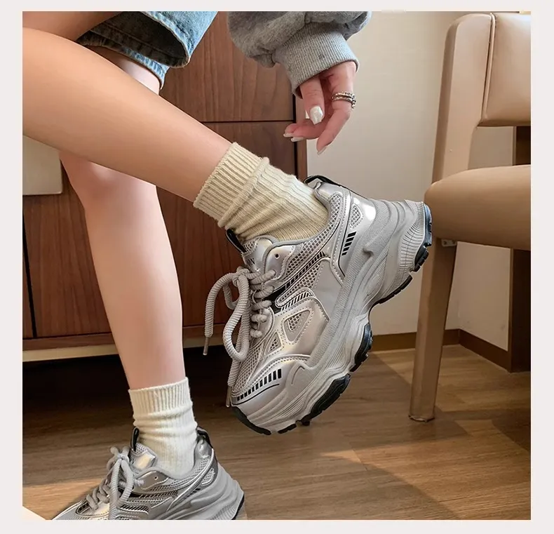 Black Dad Sneakers for Women - 2026 Spring New Model, Height-Increasing, Breathable Mesh, Lightweight Casual Sports Shoes for Versatile Style showcase 12