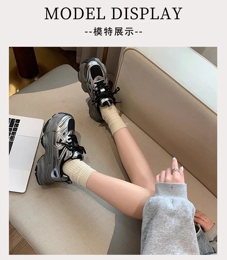 Black Dad Sneakers for Women - 2026 Spring New Model, Height-Increasing, Breathable Mesh, Lightweight Casual Sports Shoes for Versatile Style showcase 1