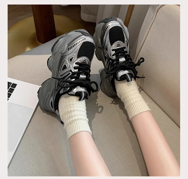 Black Dad Sneakers for Women - 2026 Spring New Model, Height-Increasing, Breathable Mesh, Lightweight Casual Sports Shoes for Versatile Style showcase 8