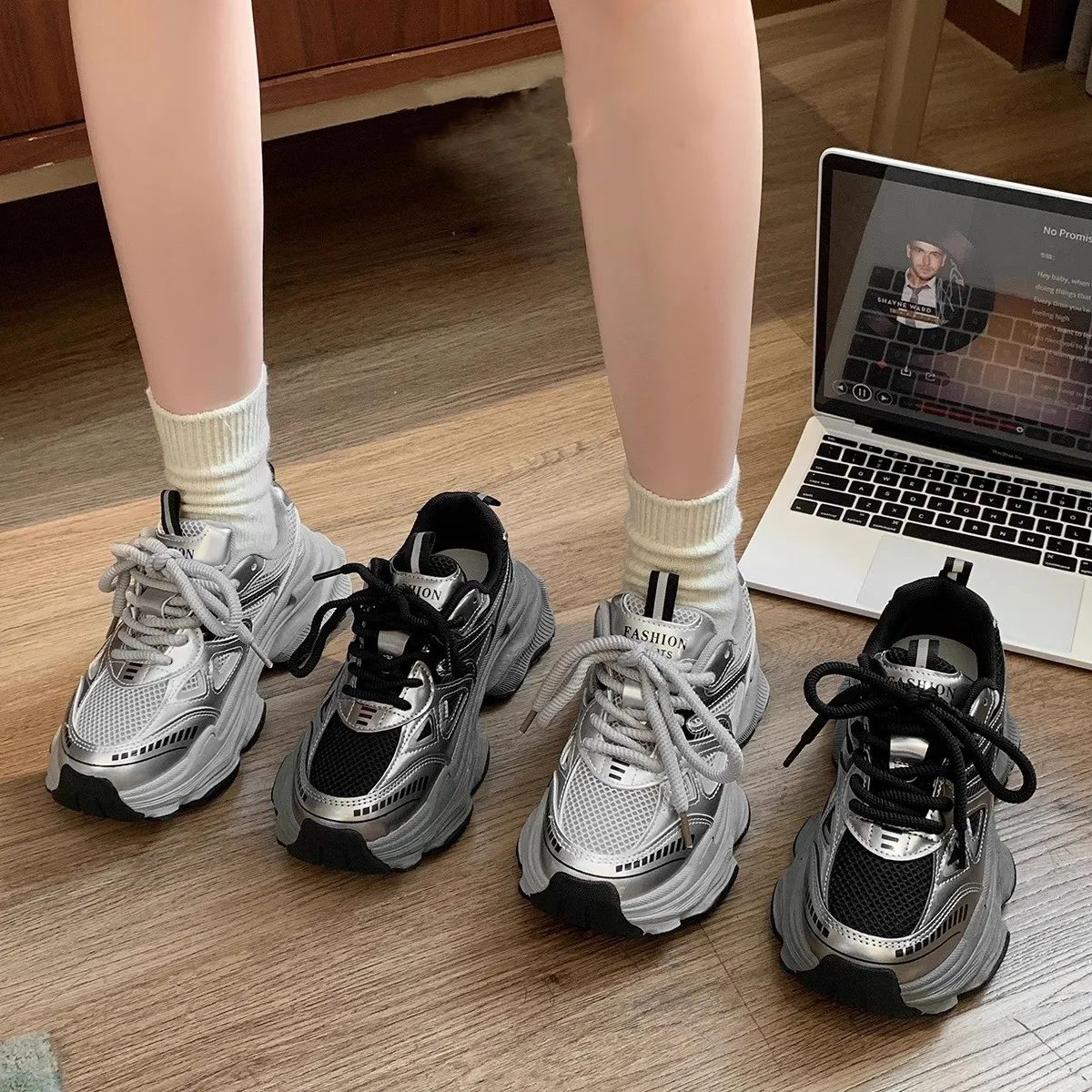 Black Dad Sneakers for Women - 2026 Spring New Model, Height-Increasing, Breathable Mesh, Lightweight Casual Sports Shoes for Versatile Style thumbnail 3