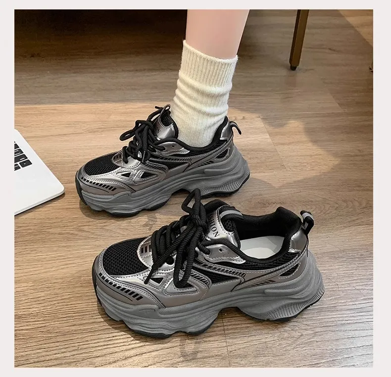 Black Dad Sneakers for Women - 2026 Spring New Model, Height-Increasing, Breathable Mesh, Lightweight Casual Sports Shoes for Versatile Style showcase 3