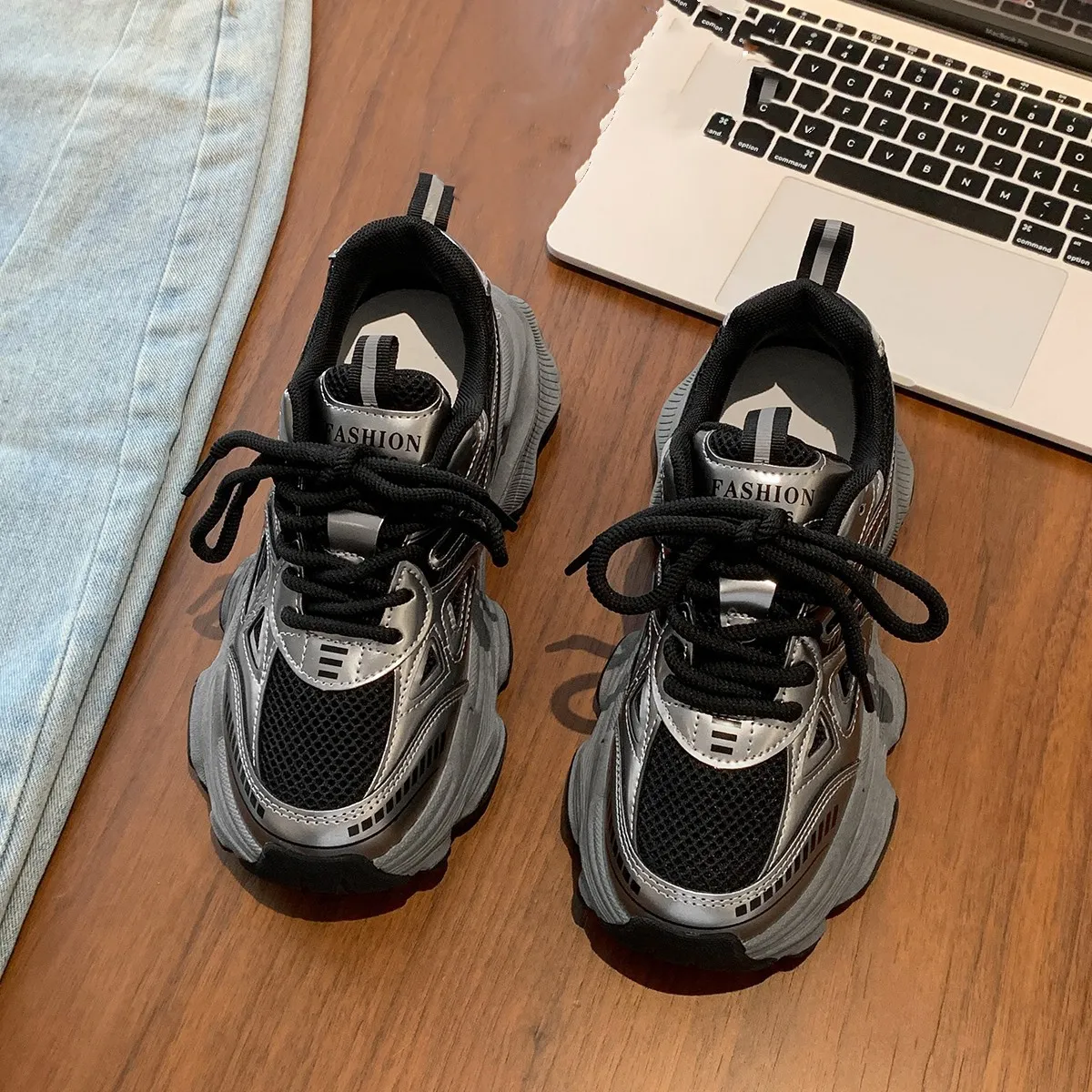 Black Dad Sneakers for Women - 2026 Spring New Model, Height-Increasing, Breathable Mesh, Lightweight Casual Sports Shoes for Versatile Style thumbnail 10