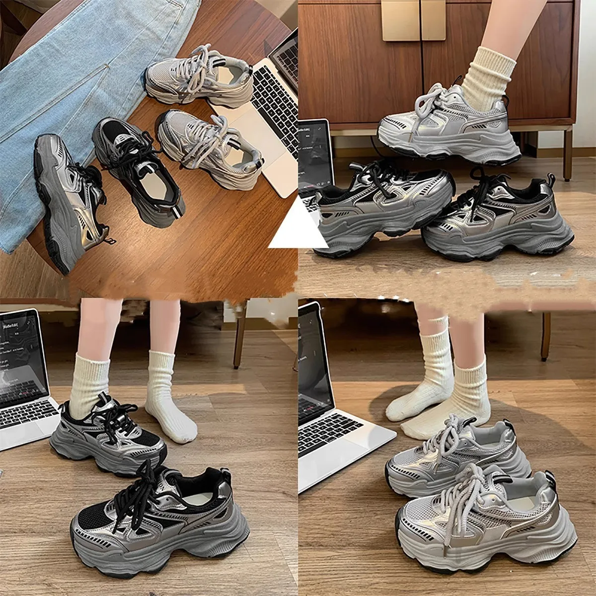 Black Dad Sneakers for Women - 2026 Spring New Model, Height-Increasing, Breathable Mesh, Lightweight Casual Sports Shoes for Versatile Style thumbnail 5