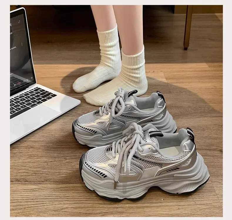 Black Dad Sneakers for Women - 2026 Spring New Model, Height-Increasing, Breathable Mesh, Lightweight Casual Sports Shoes for Versatile Style showcase 16