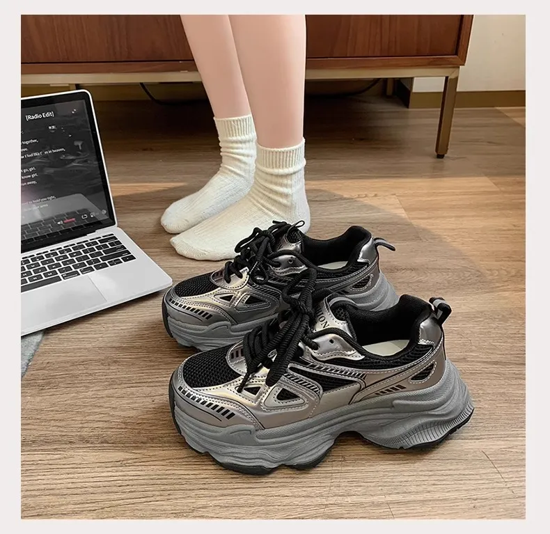 Black Dad Sneakers for Women - 2026 Spring New Model, Height-Increasing, Breathable Mesh, Lightweight Casual Sports Shoes for Versatile Style showcase 4