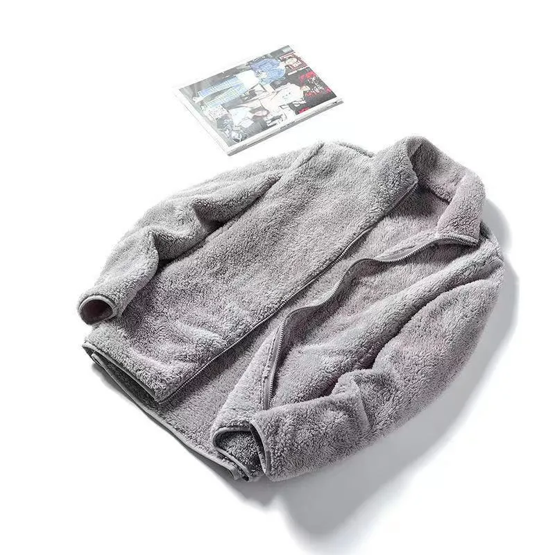 Unisex Double-Sided Plush Velvet Jacket - Warm Coral Fleece Lined Sweatshirt for Autumn/Winter, Thickened Casual Outerwear for Men & Women thumbnail 9