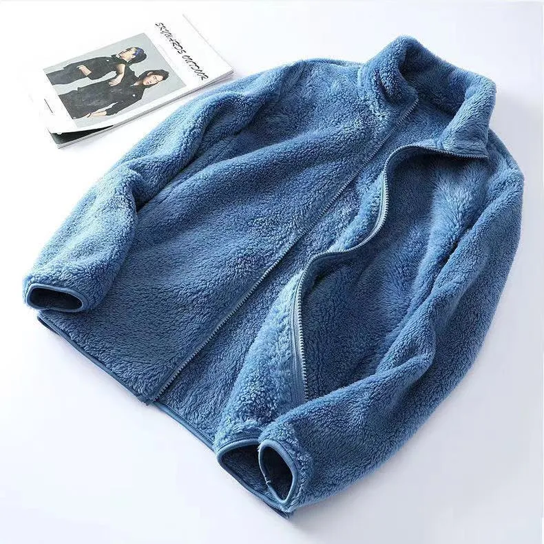 Unisex Double-Sided Plush Velvet Jacket - Warm Coral Fleece Lined Sweatshirt for Autumn/Winter, Thickened Casual Outerwear for Men & Women thumbnail 10