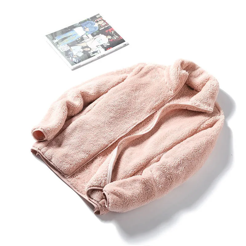 Unisex Double-Sided Plush Velvet Jacket - Warm Coral Fleece Lined Sweatshirt for Autumn/Winter, Thickened Casual Outerwear for Men & Women thumbnail 6