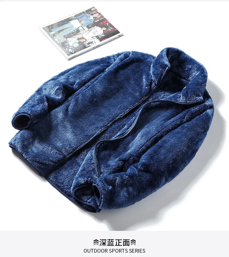 Unisex Double-Sided Plush Velvet Jacket - Warm Coral Fleece Lined Sweatshirt for Autumn/Winter, Thickened Casual Outerwear for Men & Women showcase 14
