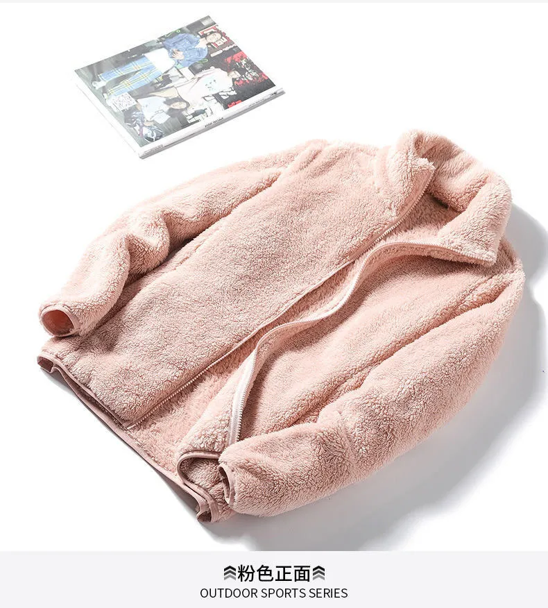Unisex Double-Sided Plush Velvet Jacket - Warm Coral Fleece Lined Sweatshirt for Autumn/Winter, Thickened Casual Outerwear for Men & Women showcase 13