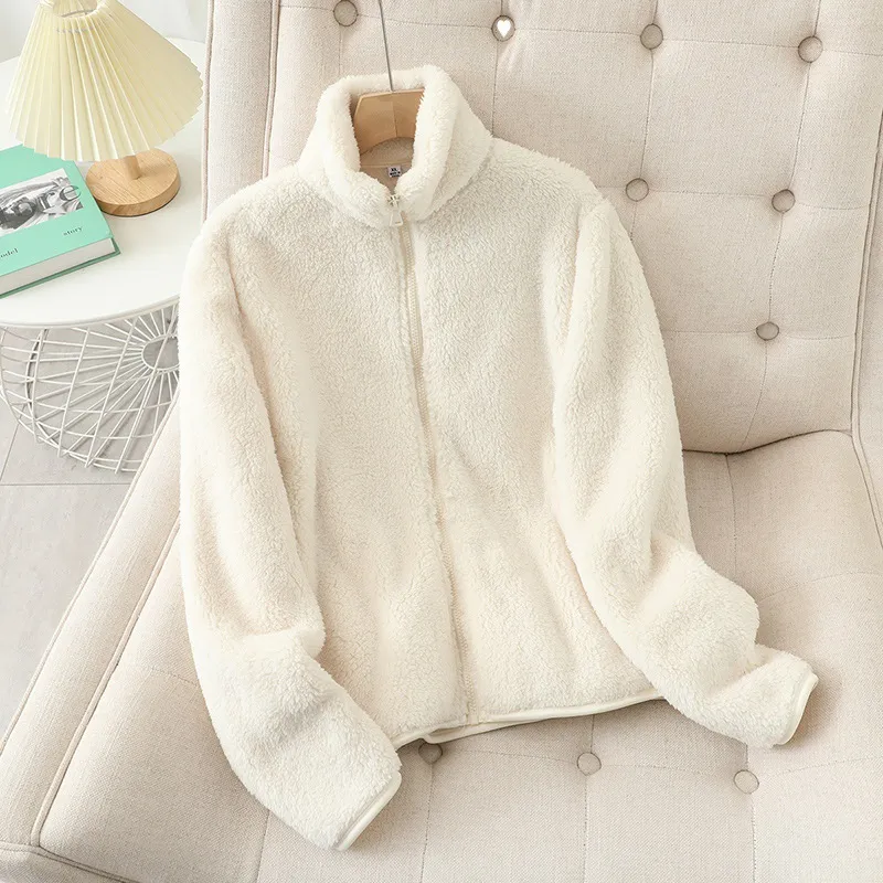 Unisex Double-Sided Plush Velvet Jacket - Warm Coral Fleece Lined Sweatshirt for Autumn/Winter, Thickened Casual Outerwear for Men & Women showcase 3