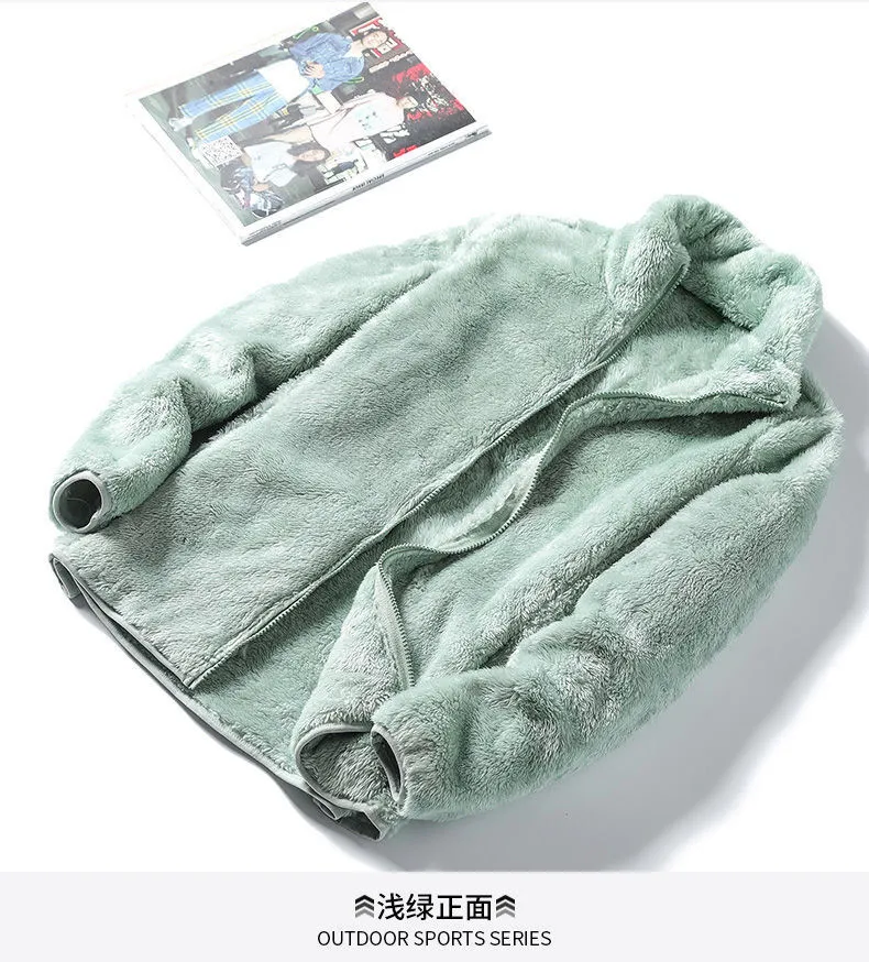 Unisex Double-Sided Plush Velvet Jacket - Warm Coral Fleece Lined Sweatshirt for Autumn/Winter, Thickened Casual Outerwear for Men & Women showcase 12