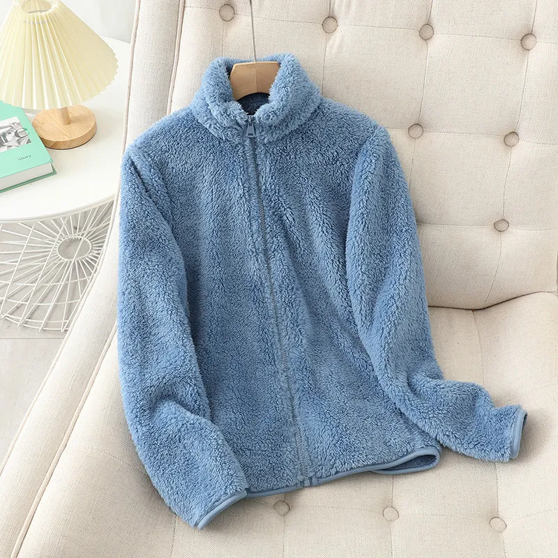 Unisex Double-Sided Plush Velvet Jacket - Warm Coral Fleece Lined Sweatshirt for Autumn/Winter, Thickened Casual Outerwear for Men & Women thumbnail 4