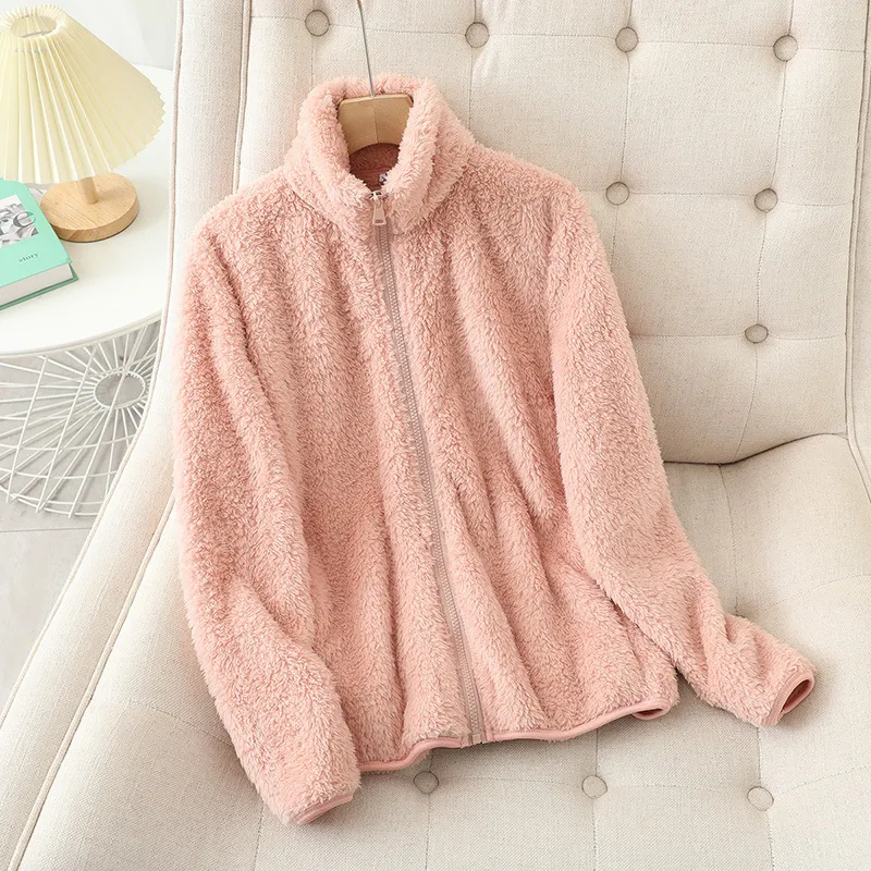 Unisex Double-Sided Plush Velvet Jacket - Warm Coral Fleece Lined Sweatshirt for Autumn/Winter, Thickened Casual Outerwear for Men & Women thumbnail 3