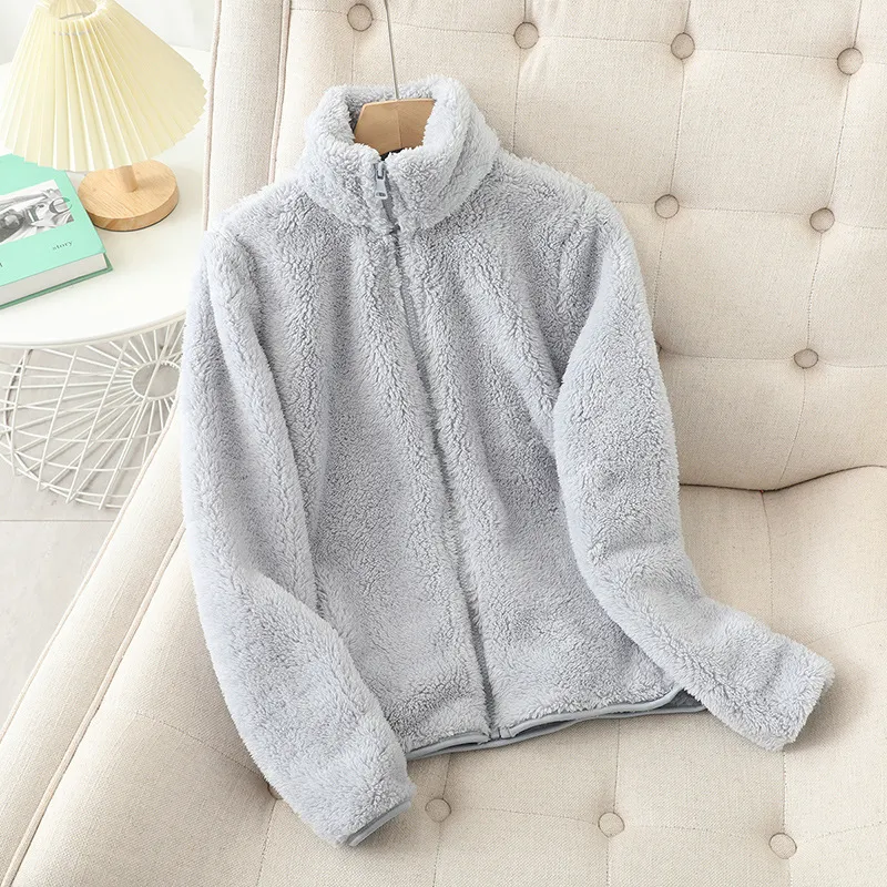 Unisex Double-Sided Plush Velvet Jacket - Warm Coral Fleece Lined Sweatshirt for Autumn/Winter, Thickened Casual Outerwear for Men & Women thumbnail 2