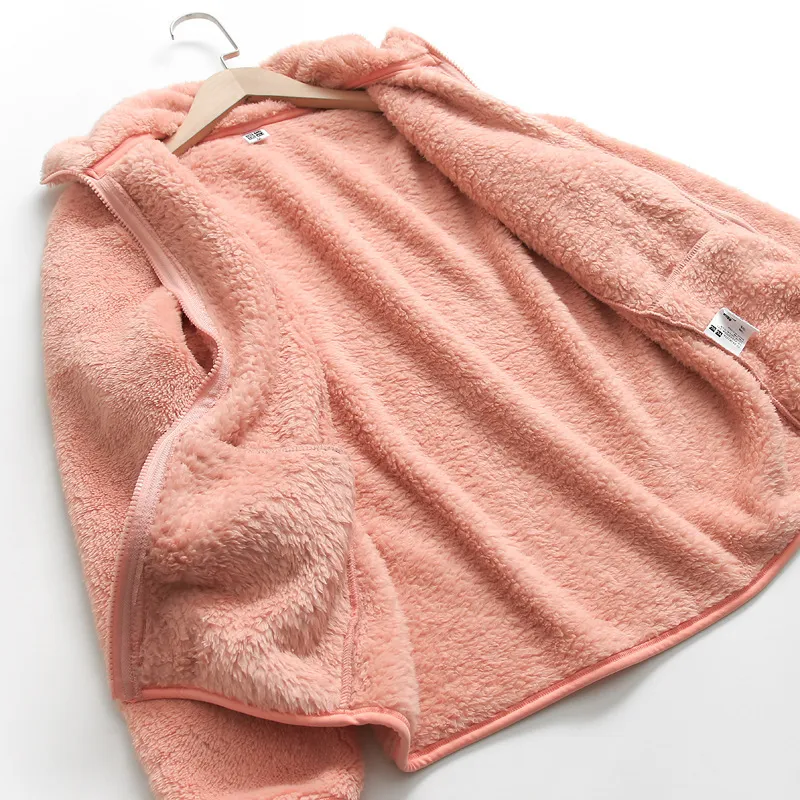 Unisex Double-Sided Plush Velvet Jacket - Warm Coral Fleece Lined Sweatshirt for Autumn/Winter, Thickened Casual Outerwear for Men & Women showcase 6
