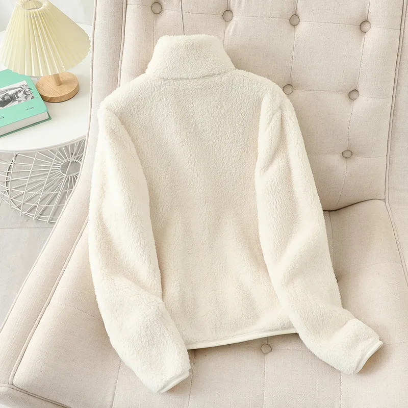 Unisex Double-Sided Plush Velvet Jacket - Warm Coral Fleece Lined Sweatshirt for Autumn/Winter, Thickened Casual Outerwear for Men & Women showcase 4