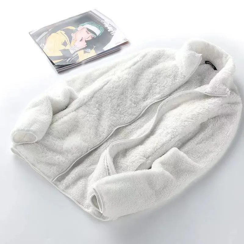Unisex Double-Sided Plush Velvet Jacket - Warm Coral Fleece Lined Sweatshirt for Autumn/Winter, Thickened Casual Outerwear for Men & Women thumbnail 8