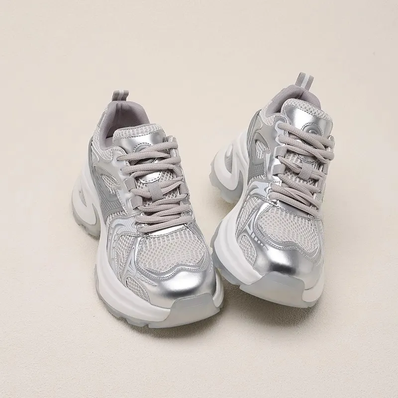 Women's Fashion Sneakers 2025 Spring New Mesh Breathable Casual Shoes with Soft Leather and Thick Bottom for Increased Comfort and Style thumbnail 3