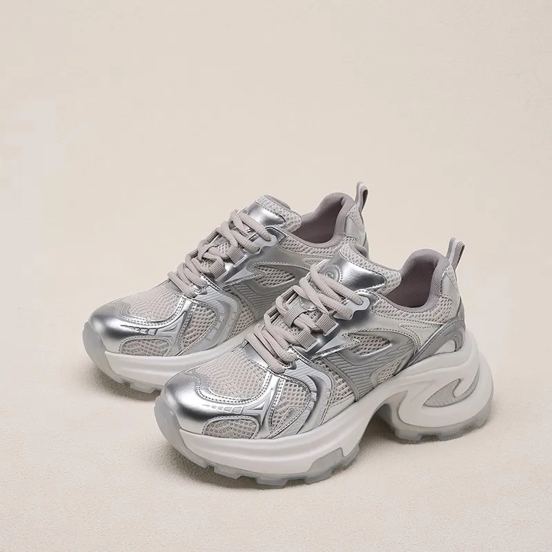 Women's Fashion Sneakers 2025 Spring New Mesh Breathable Casual Shoes with Soft Leather and Thick Bottom for Increased Comfort and Style showcase 5