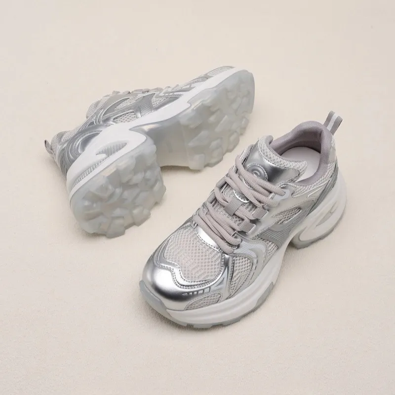 Women's Fashion Sneakers 2025 Spring New Mesh Breathable Casual Shoes with Soft Leather and Thick Bottom for Increased Comfort and Style showcase 8