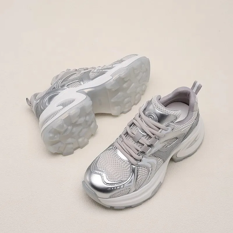 Women's Fashion Sneakers 2025 Spring New Mesh Breathable Casual Shoes with Soft Leather and Thick Bottom for Increased Comfort and Style showcase 3