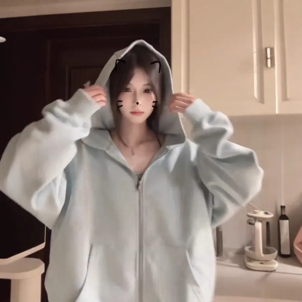 Shandong Jimo Women's Spring Fashion Loose Hooded Jacket - Korean Style Thin Cardigan Top for Casual Wear thumbnail 4