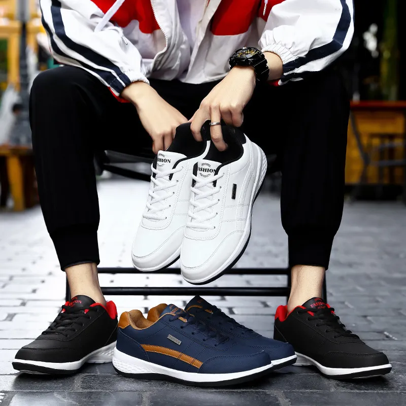 Men's Large Size Leather Sneakers - Casual Sports Running Shoes for Students, Available up to Size 48 - Image 3