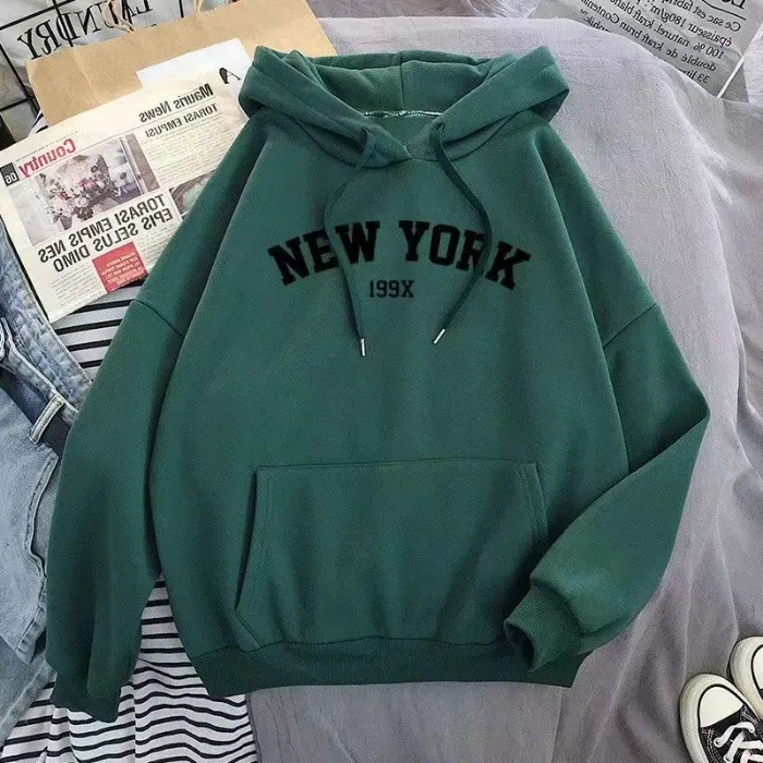 Women's Retro Letter Print Hooded Sweatshirt Jacket - Loose Fit Casual Long Sleeve Top for Autumn thumbnail 8