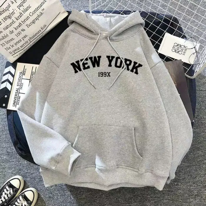Women's Retro Letter Print Hooded Sweatshirt Jacket - Loose Fit Casual Long Sleeve Top for Autumn thumbnail 10