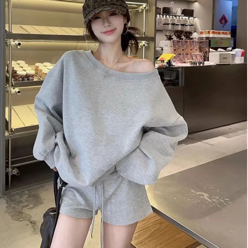 Women's Off-Shoulder Long Sleeve Sweater Top - Solid Color Lazy Style Knit Pullover for Autumn/Winter Fashion thumbnail 1