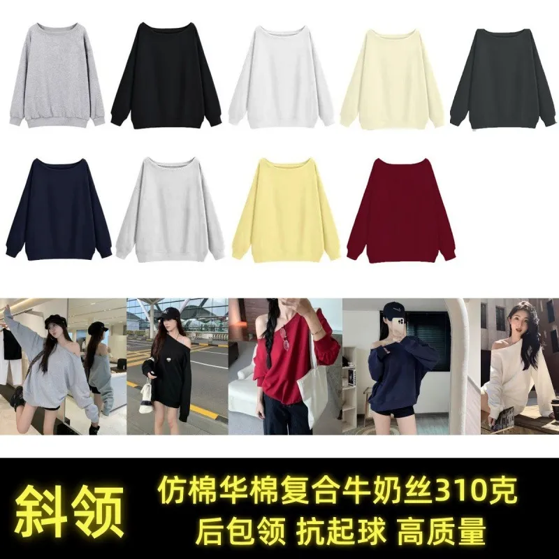 Women's Off-Shoulder Long Sleeve Sweater Top - Solid Color Lazy Style Knit Pullover for Autumn/Winter Fashion thumbnail 2