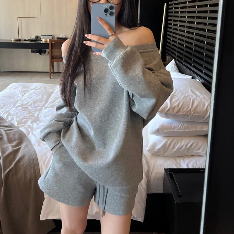 Women's Off-Shoulder Long Sleeve Sweater Top - Solid Color Lazy Style Knit Pullover for Autumn/Winter Fashion thumbnail 4