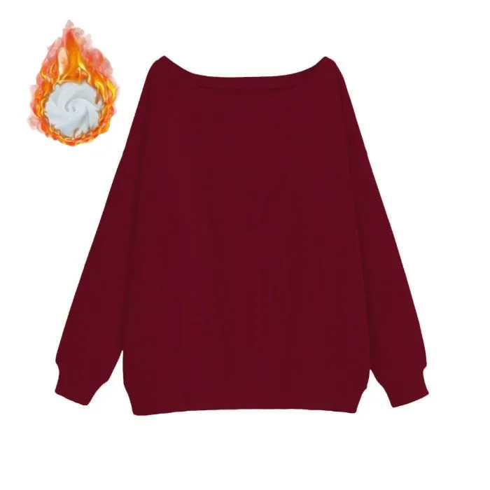Women's Off-Shoulder Long Sleeve Sweater Top - Solid Color Lazy Style Knit Pullover for Autumn/Winter Fashion thumbnail 6
