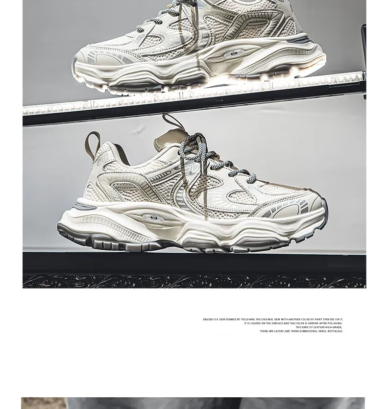 Hong Kong Style Men's Fashion Platform Sneakers - Breathable Mesh Casual Shoes for Youth, Autumn Style, Height-Increasing Design showcase 16