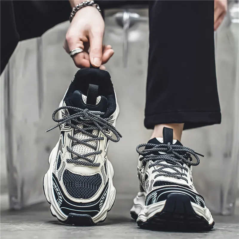 Hong Kong Style Men's Fashion Platform Sneakers - Breathable Mesh Casual Shoes for Youth, Autumn Style, Height-Increasing Design thumbnail 2