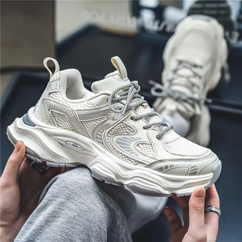 Hong Kong Style Men's Fashion Platform Sneakers - Breathable Mesh Casual Shoes for Youth, Autumn Style, Height-Increasing Design thumbnail 3