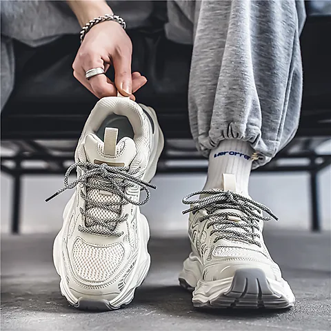 Hong Kong Style Men's Fashion Platform Sneakers - Breathable Mesh Casual Shoes for Youth, Autumn Style, Height-Increasing Design