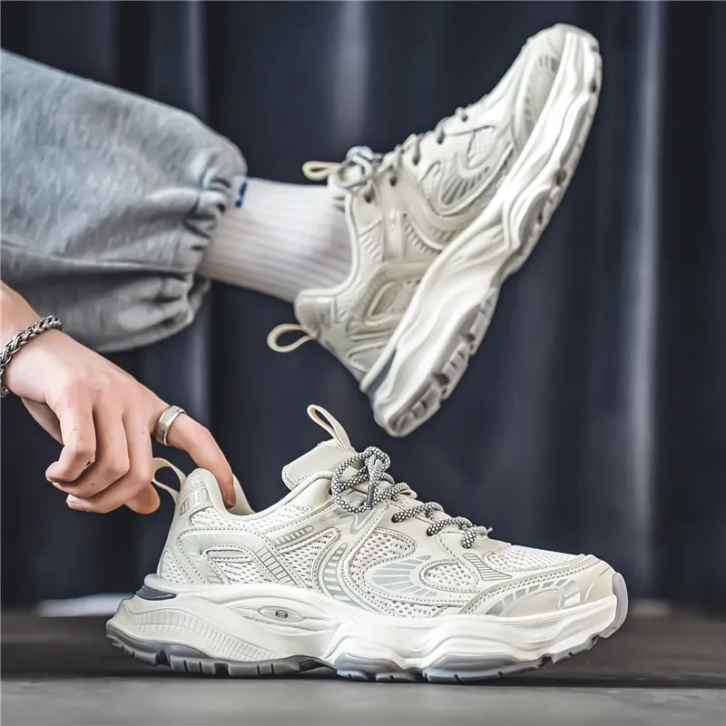 Hong Kong Style Men's Fashion Platform Sneakers - Breathable Mesh Casual Shoes for Youth, Autumn Style, Height-Increasing Design thumbnail 4
