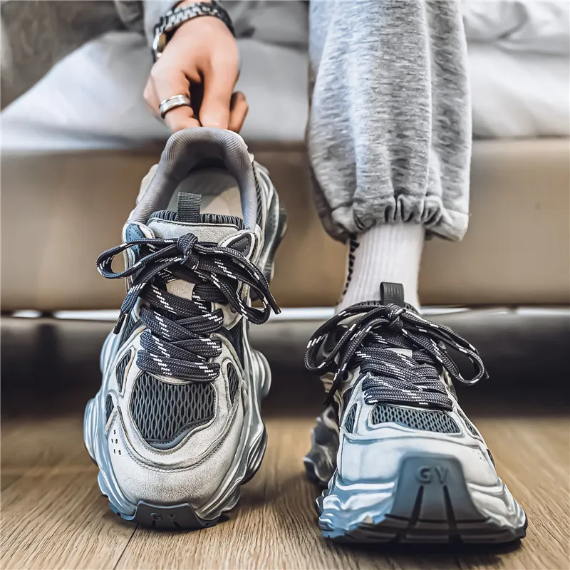 Hong Kong Style Men's Fashion Platform Sneakers - Breathable Mesh Casual Shoes for Youth, Autumn Style, Height-Increasing Design thumbnail 9