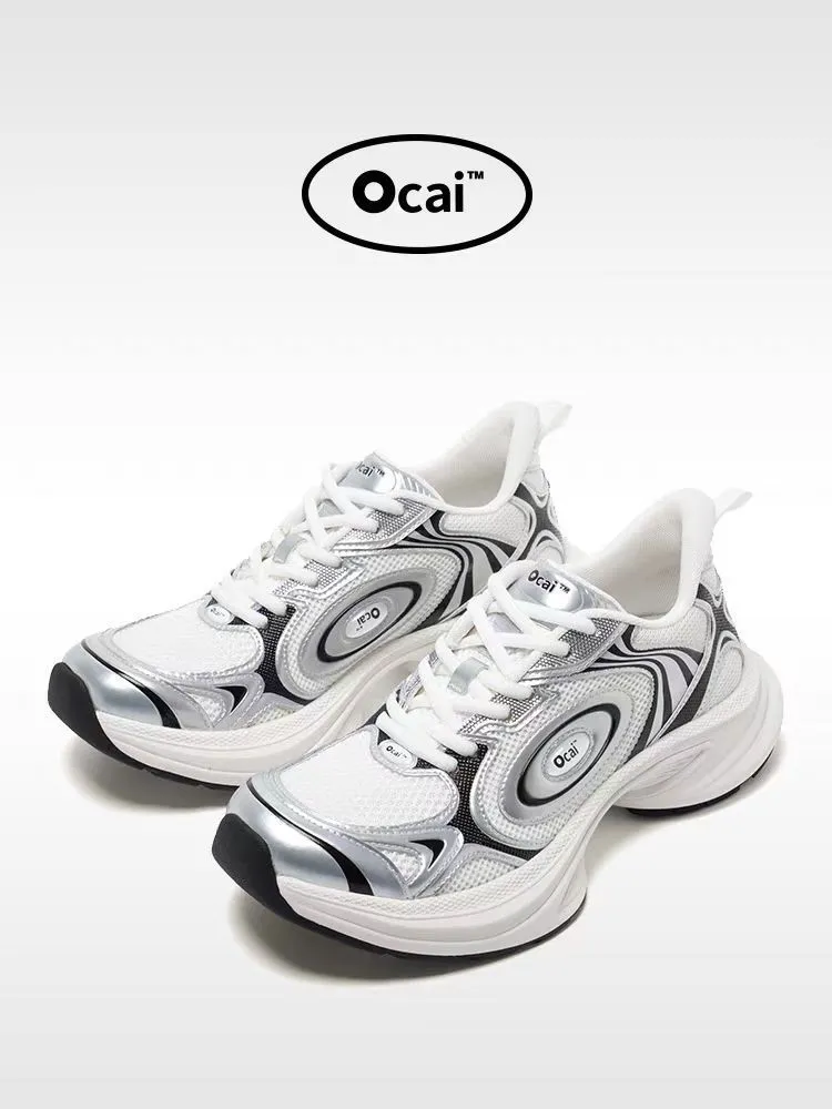 Ocai "Disk Runtech" Silver-White Flying Saucer Running Shoes for Couples - Height Increasing Sports Sneakers, Trendy "Dad Shoe" Style for Casual Wear showcase 1