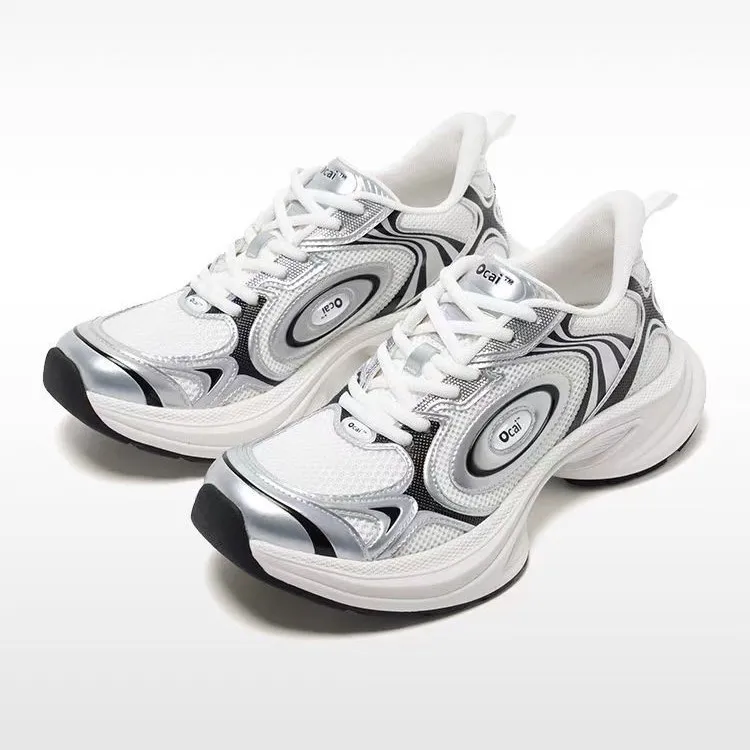 Ocai "Disk Runtech" Silver-White Flying Saucer Running Shoes for Couples - Height Increasing Sports Sneakers, Trendy "Dad Shoe" Style for Casual Wear - Image 6
