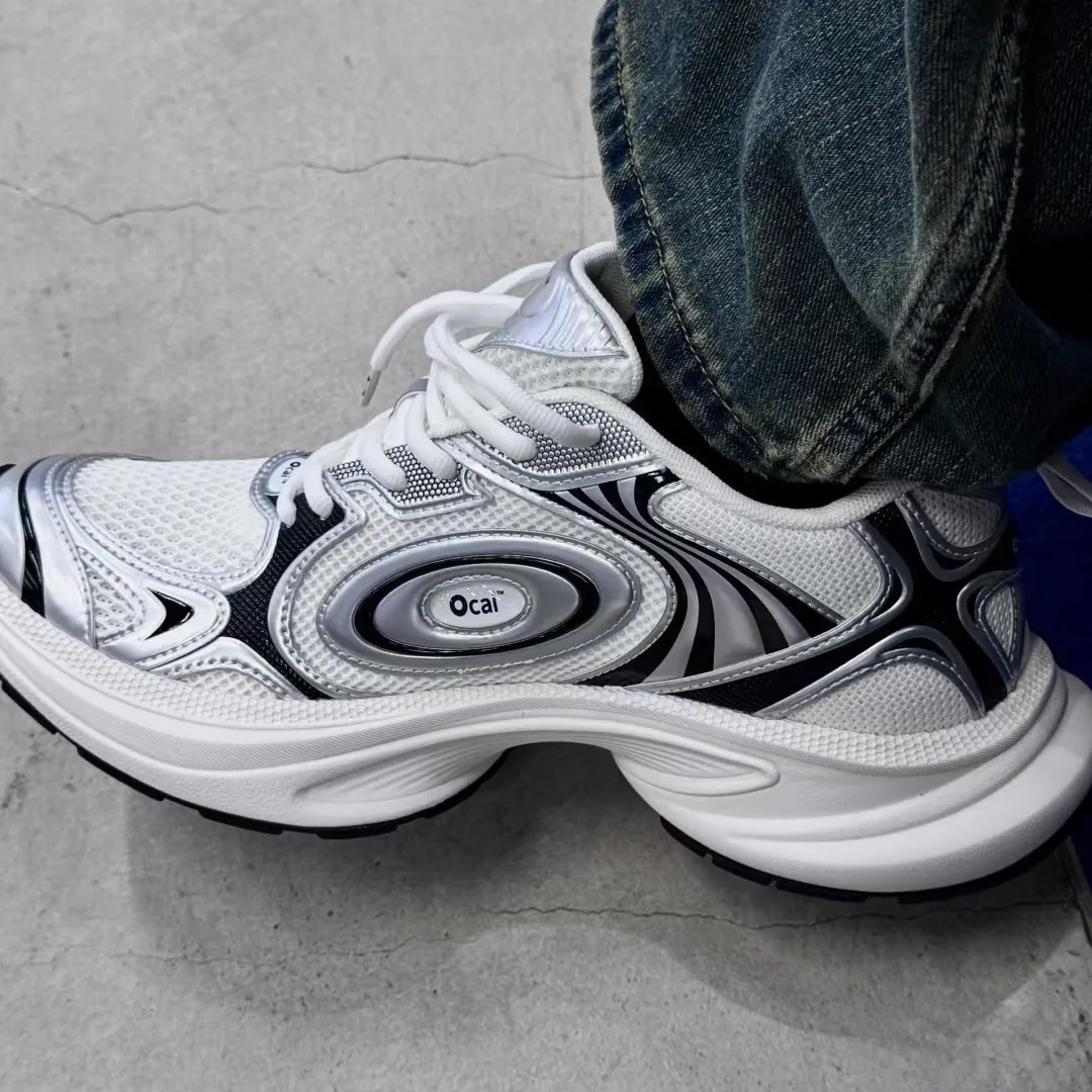 Ocai "Disk Runtech" Silver-White Flying Saucer Running Shoes for Couples - Height Increasing Sports Sneakers, Trendy "Dad Shoe" Style for Casual Wear - Image 2