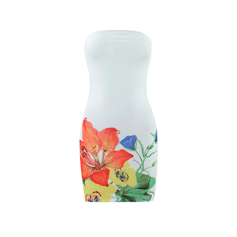 Summer Sexy Floral Print Strapless Bodycon Mini Dress for Women - Slim Fit, Sleeveless Party Clubwear thumbnail 6