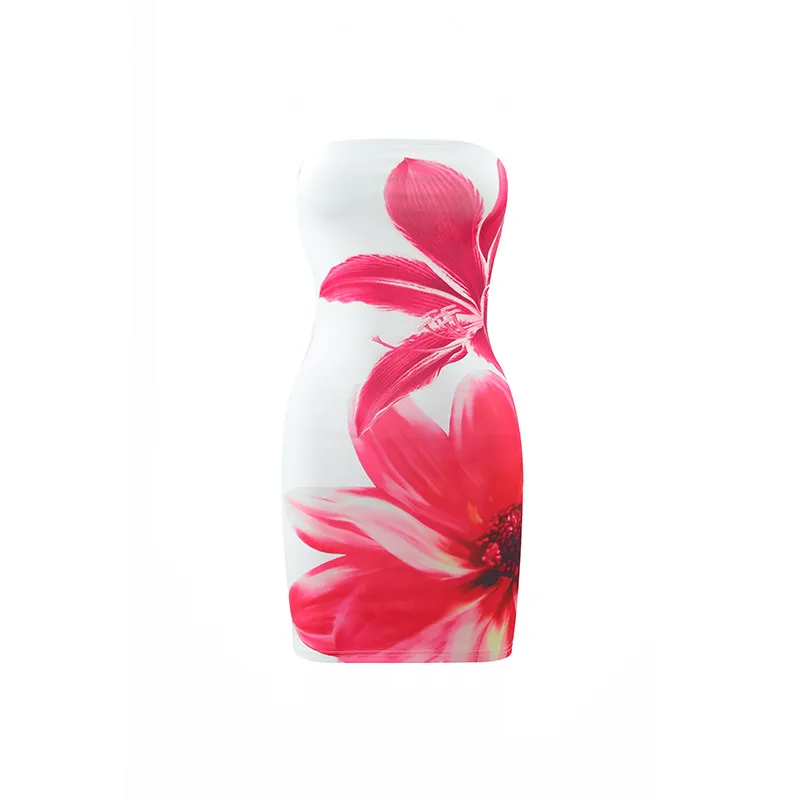 Summer Sexy Floral Print Strapless Bodycon Mini Dress for Women - Slim Fit, Sleeveless Party Clubwear thumbnail 5