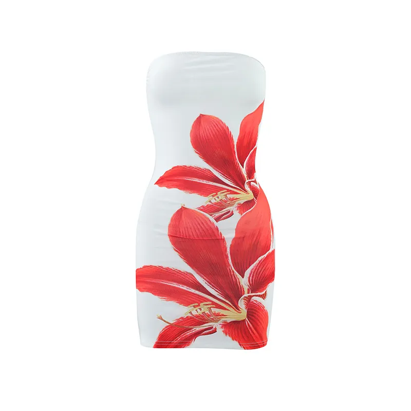 Summer Sexy Floral Print Strapless Bodycon Mini Dress for Women - Slim Fit, Sleeveless Party Clubwear thumbnail 9