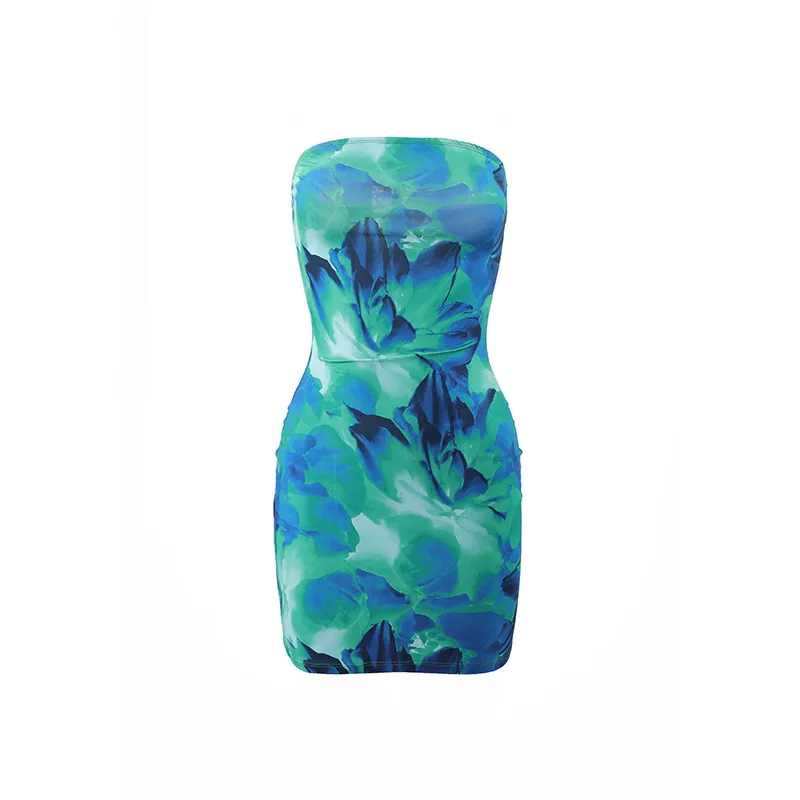 Summer Sexy Floral Print Strapless Bodycon Mini Dress for Women - Slim Fit, Sleeveless Party Clubwear thumbnail 7