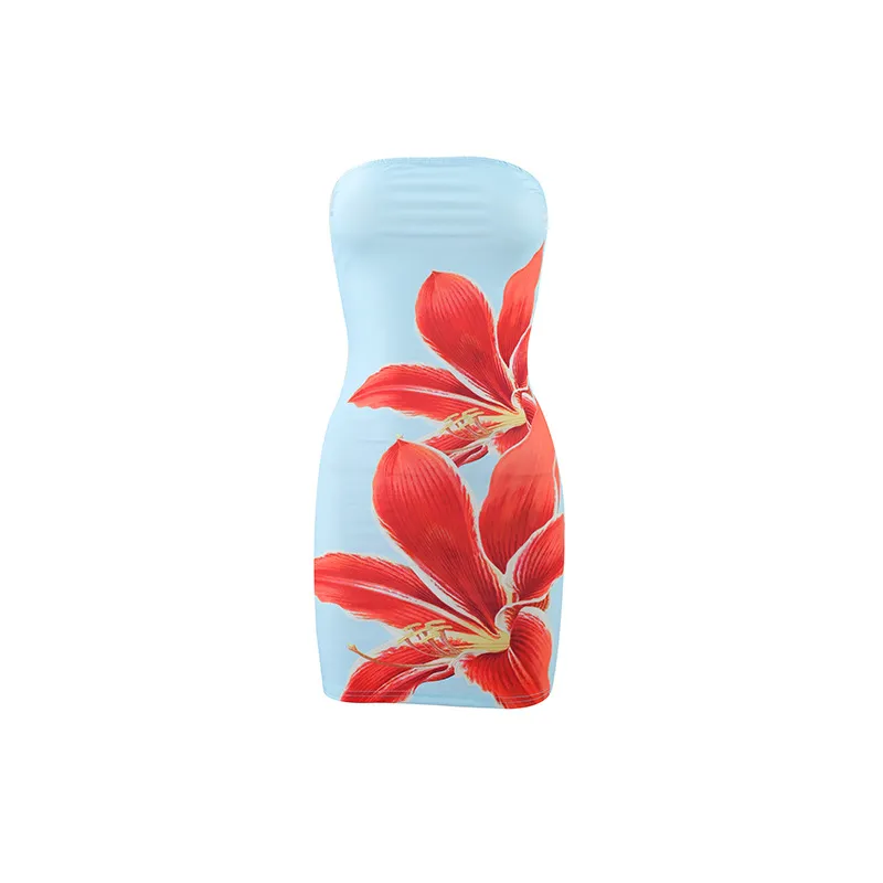 Summer Sexy Floral Print Strapless Bodycon Mini Dress for Women - Slim Fit, Sleeveless Party Clubwear thumbnail 8